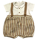 Barcellino Two-Tone Romper Half Sleeve White/Beige For Newborn