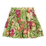 Kenzo Green Floral Print Solid Color Skirt For Girls