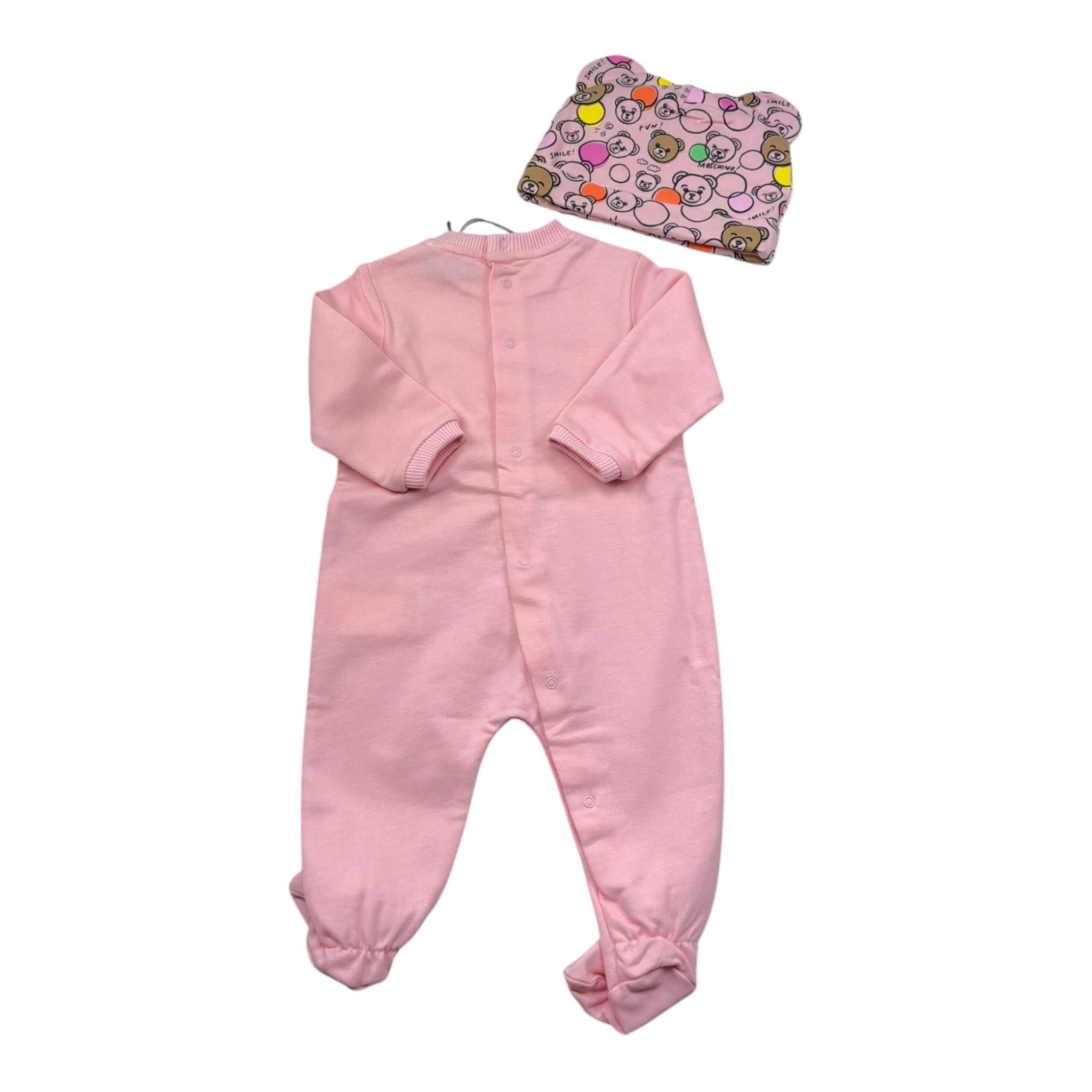 Moschino Set Tutina Tinta Unita con Stampa E Cappello per Neonata MUY092 ROSA MOSCHINO 