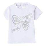 Sarabanda T-Shirt Girocollo Tinta Unita con Brillantini per Bambina 0B313X BIANCO SARABANDA 