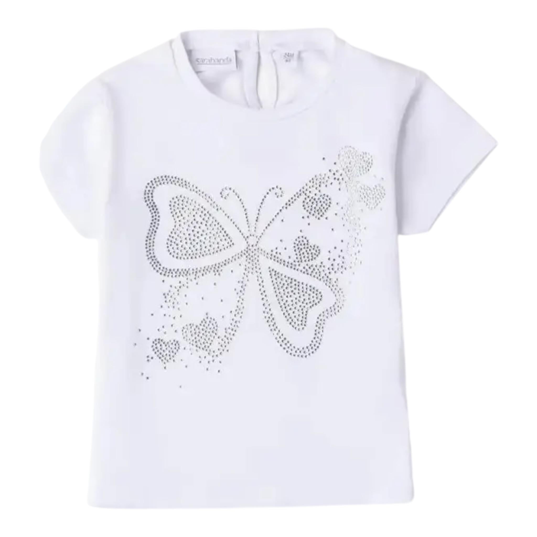 Sarabanda T-Shirt Girocollo Tinta Unita con Brillantini per Bambina 0B313X BIANCO SARABANDA 