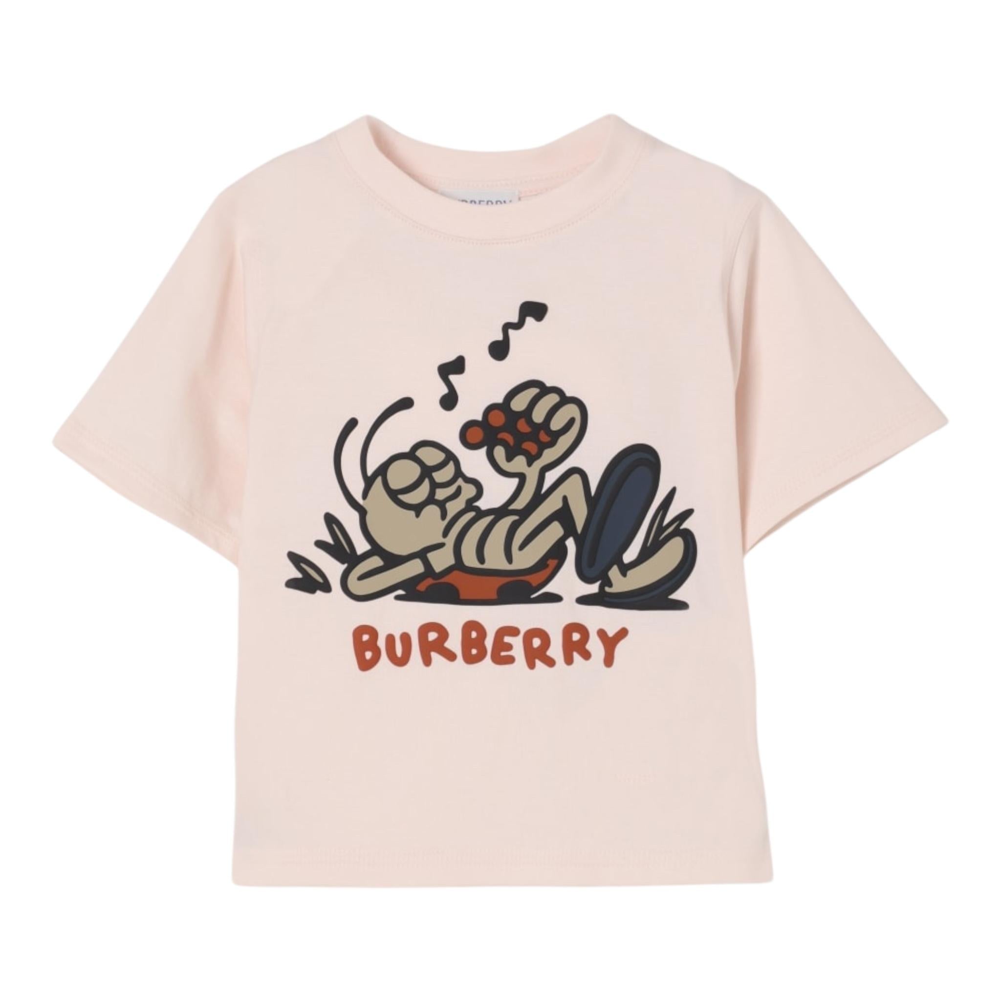 Burberry T-Shirt Girocollo Tinta Unita con Stampa per Neonata B104629 ROSA BURBERRY 