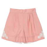 Simonetta Shorts Solid Color With Adjustable Waist And Pink Striped Pattern For Girls