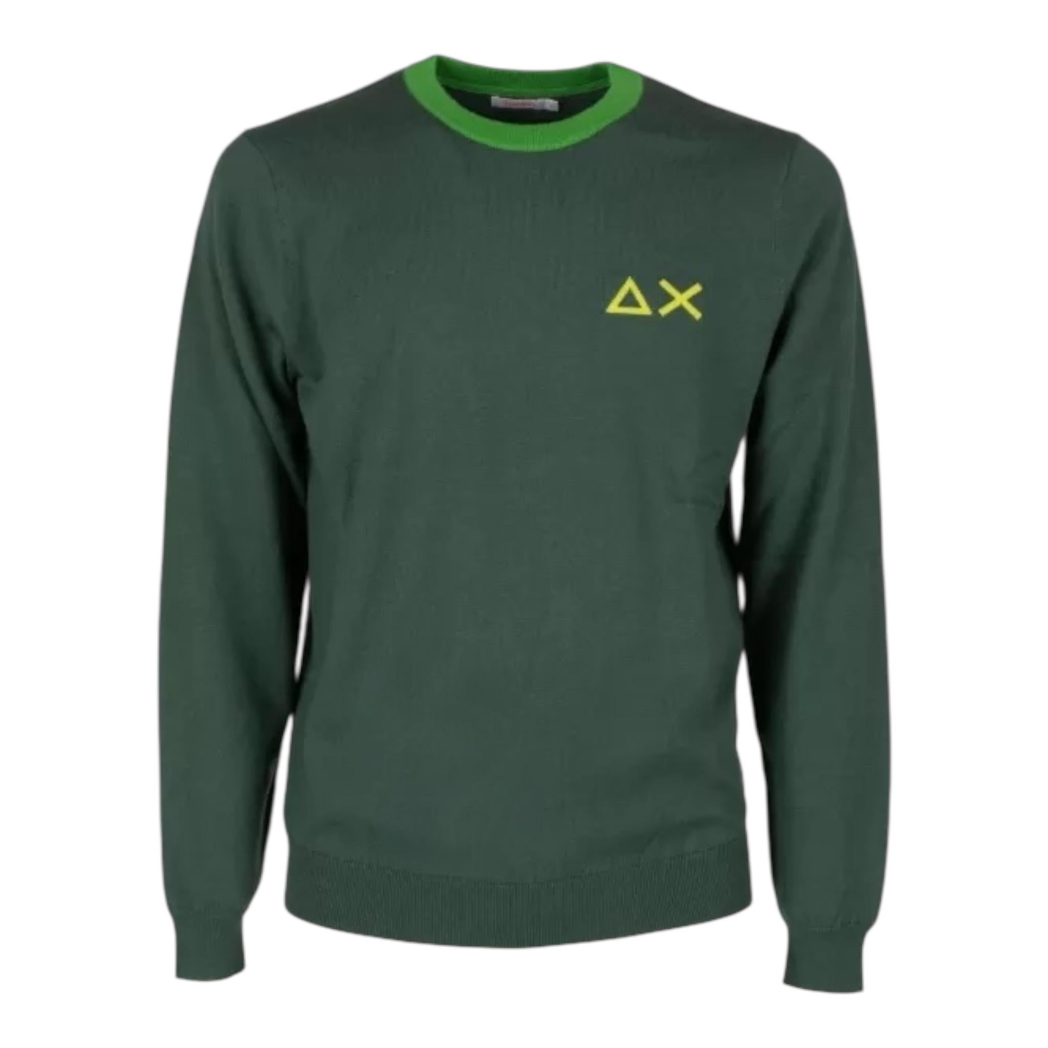 SUN68 maglia girocollo tinta unita con ricamo logo Verde per Bambino K44330J VERDE SUN68 