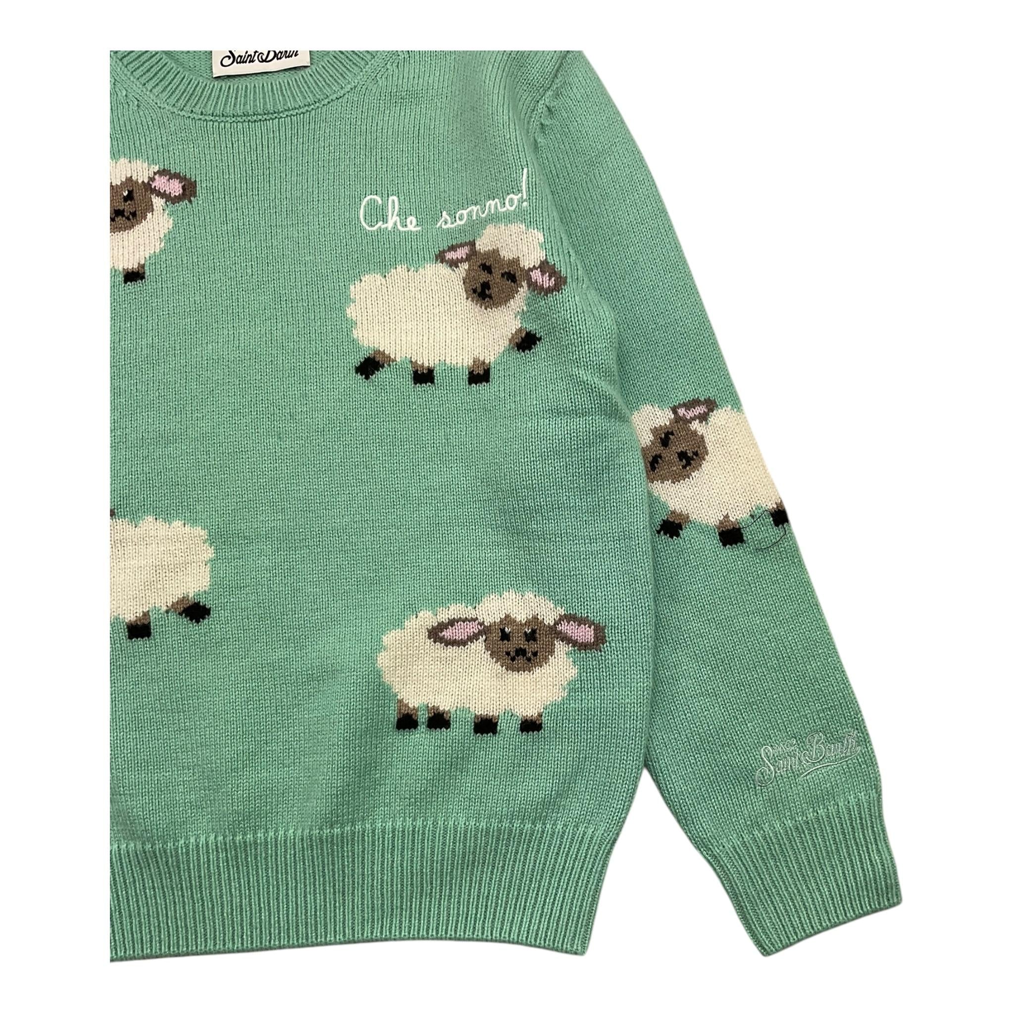 SAINT BARTH maglia girocollo tinta unita con stampa Verde per Bambina SHEEP VERDE SAINT BARTH 