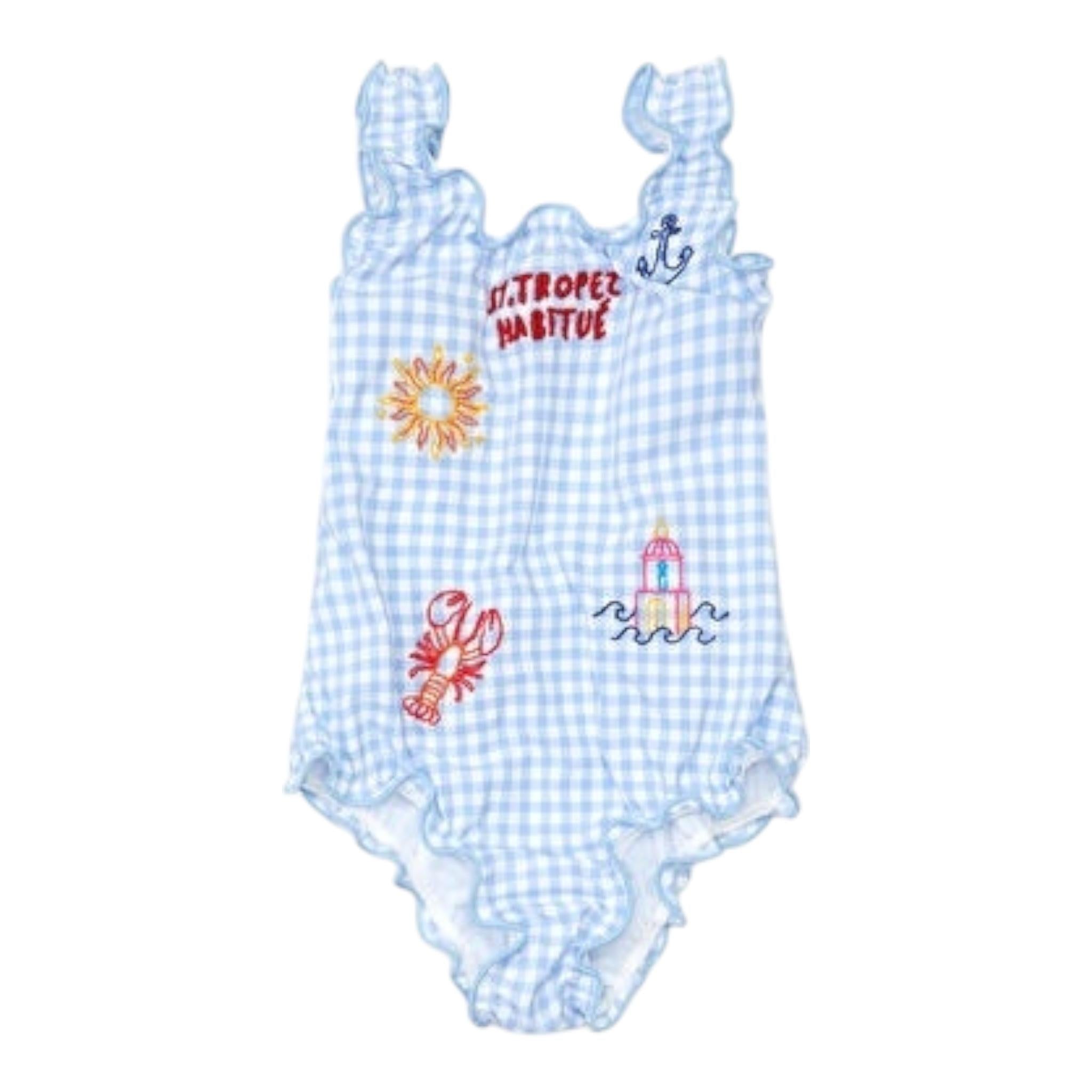Saint Barth Costume Intero Bicolore con Fantasia A Righe per Bambina CLIO001 BIANCO/AZZURRO SAINT BARTH 