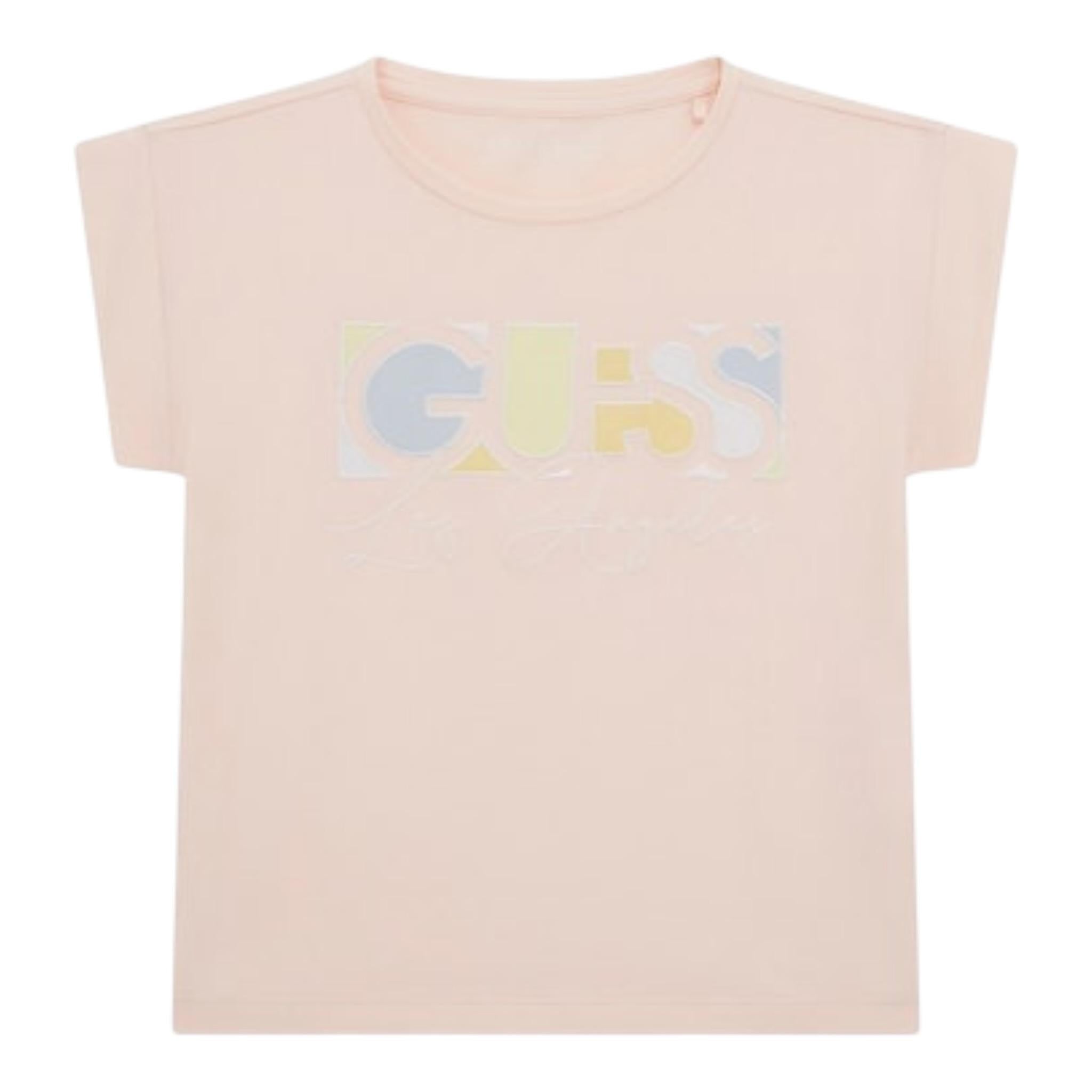 Guess T-Shirt Girocollo Tinta Unita con Stampa per Bambina J5GI14K6YW4 ROSA GUESS 