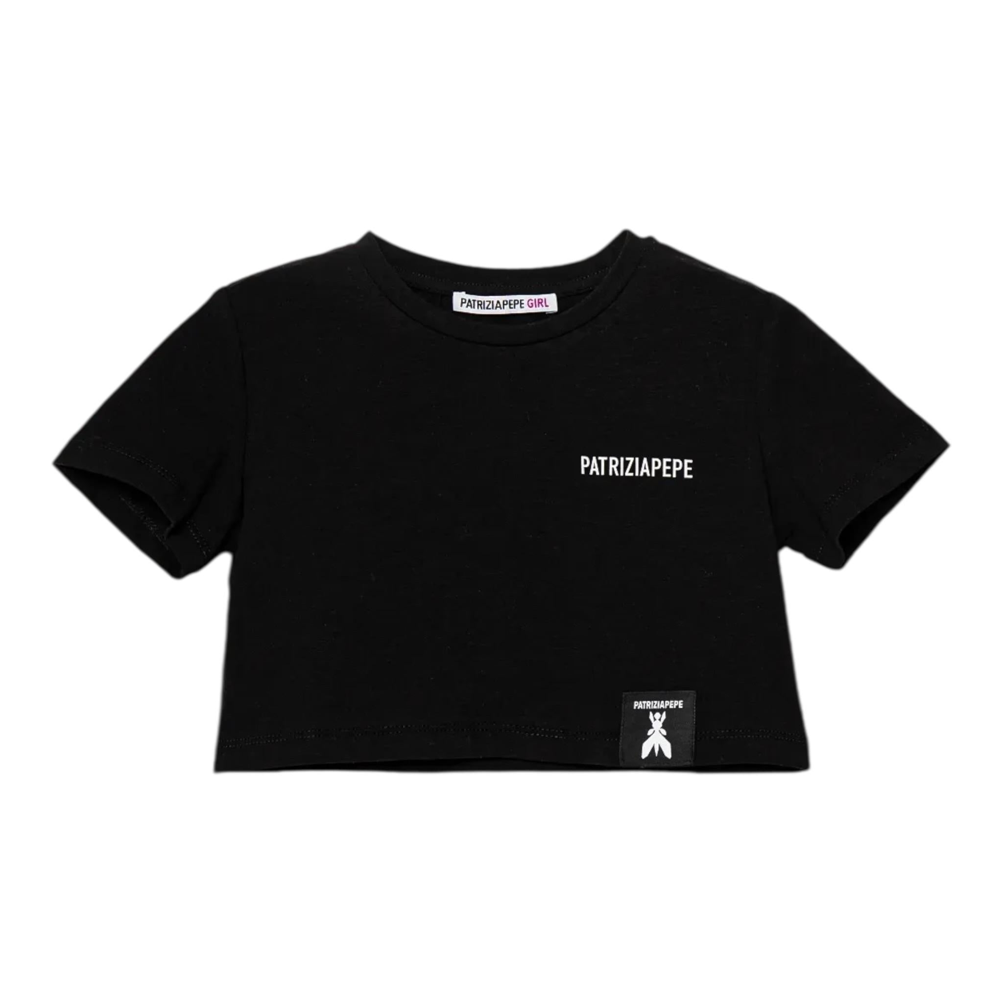 Patrizia Pepe T-Shirt Girocollo Tinta Unita Modello Crop per Bambina 7M0908 NERO PATRIZIA PEPE 