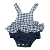 Petit Indi Salopette Biclore con Fantasia A Quadri per Neonata SS25B0233 BIANCO/BLU PETIT INDI 