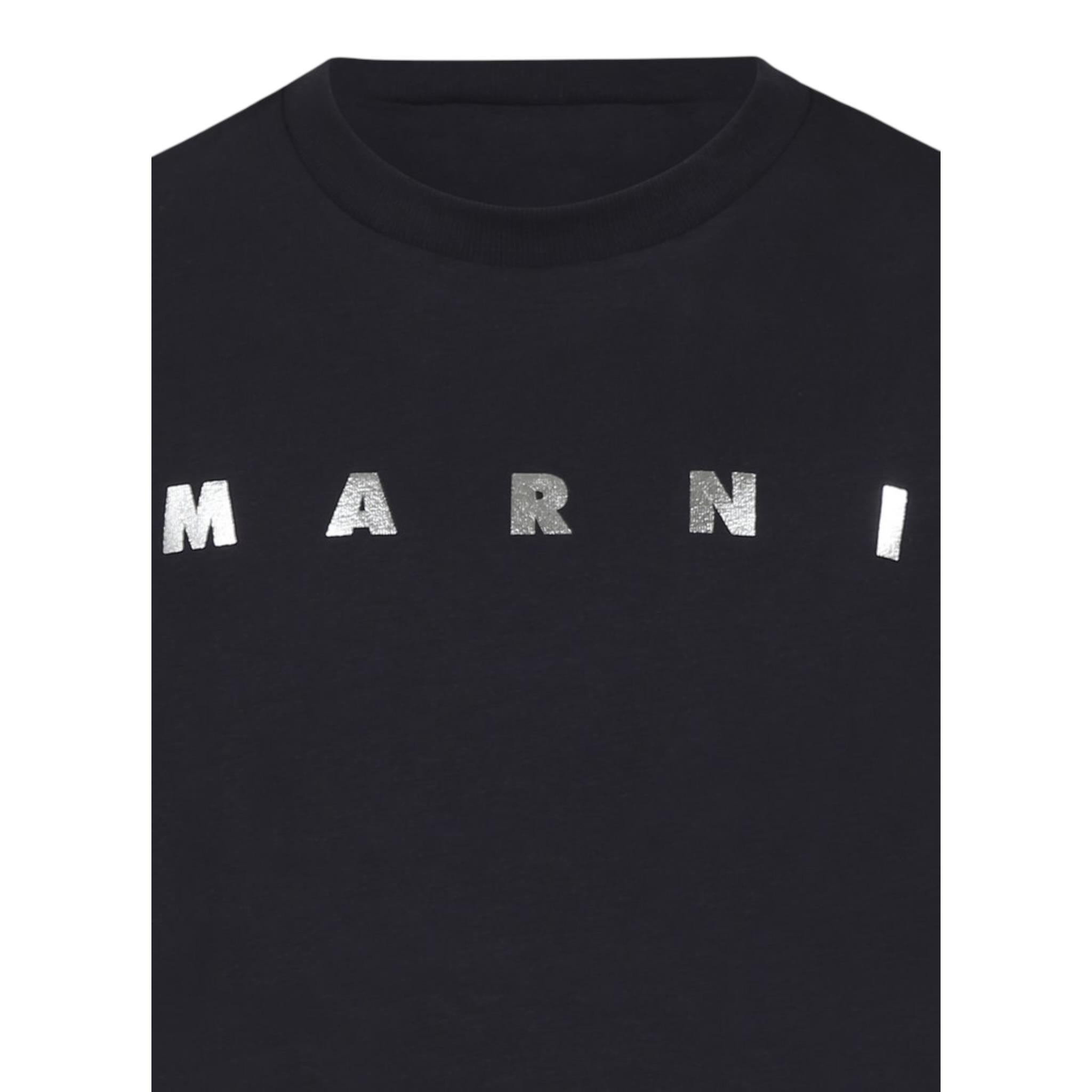 Marni T-Shirt Girocollo Tinta Unita con Stampa per Bambina M01317X BLU MARNI 
