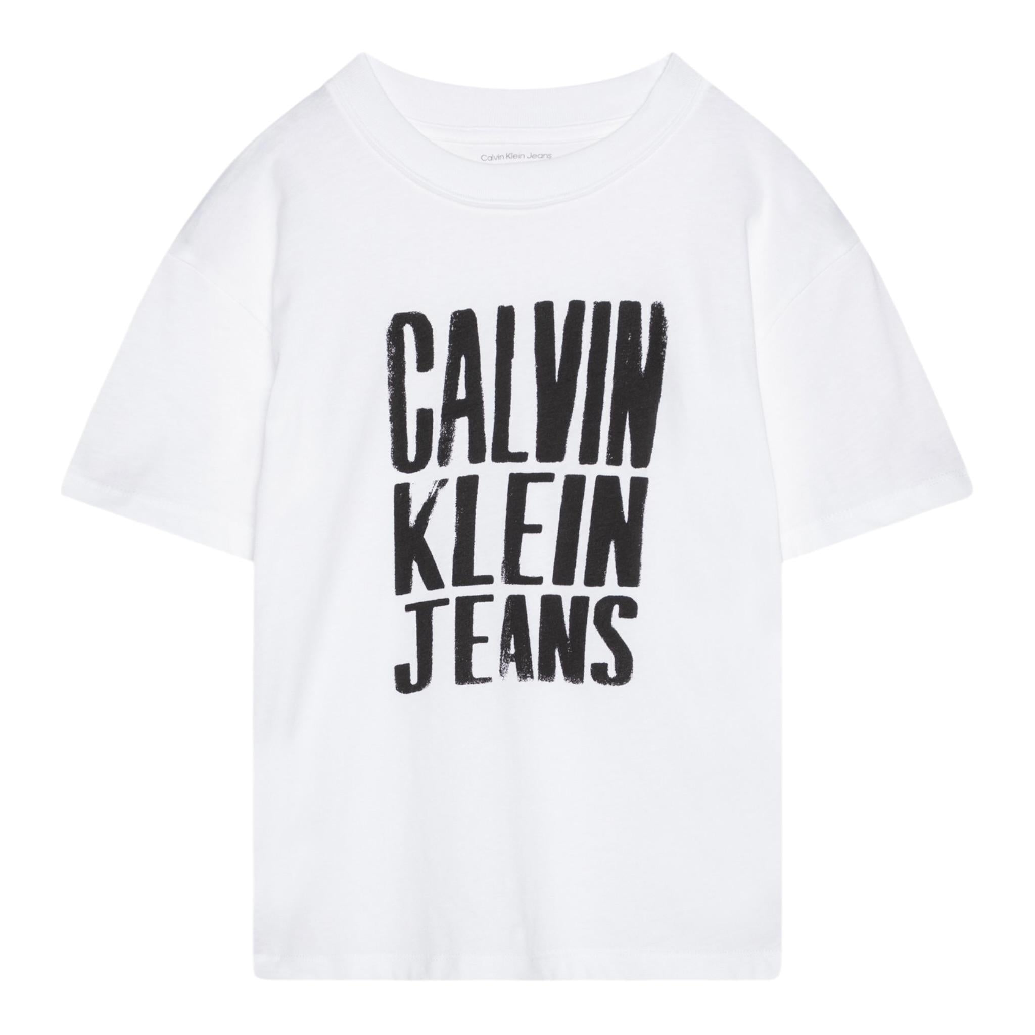 Calvin Klein T-Shirt Girocollo Tinta Unita con Stampa per Bambino IG0IG02858 BIANCO CALVIN KLEIN 