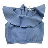 M+E' Solid Color Sleeveless Top with Ruffle Collar in Light Blue for Baby Girls