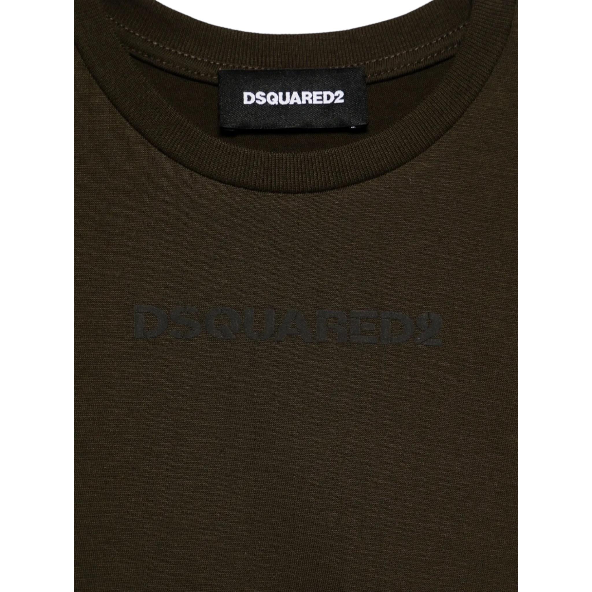 Dsquared2 T-Shirt Girocollo Tinta Unita con Stampa per Bambino DQ2478 VERDE DSQUARED2 