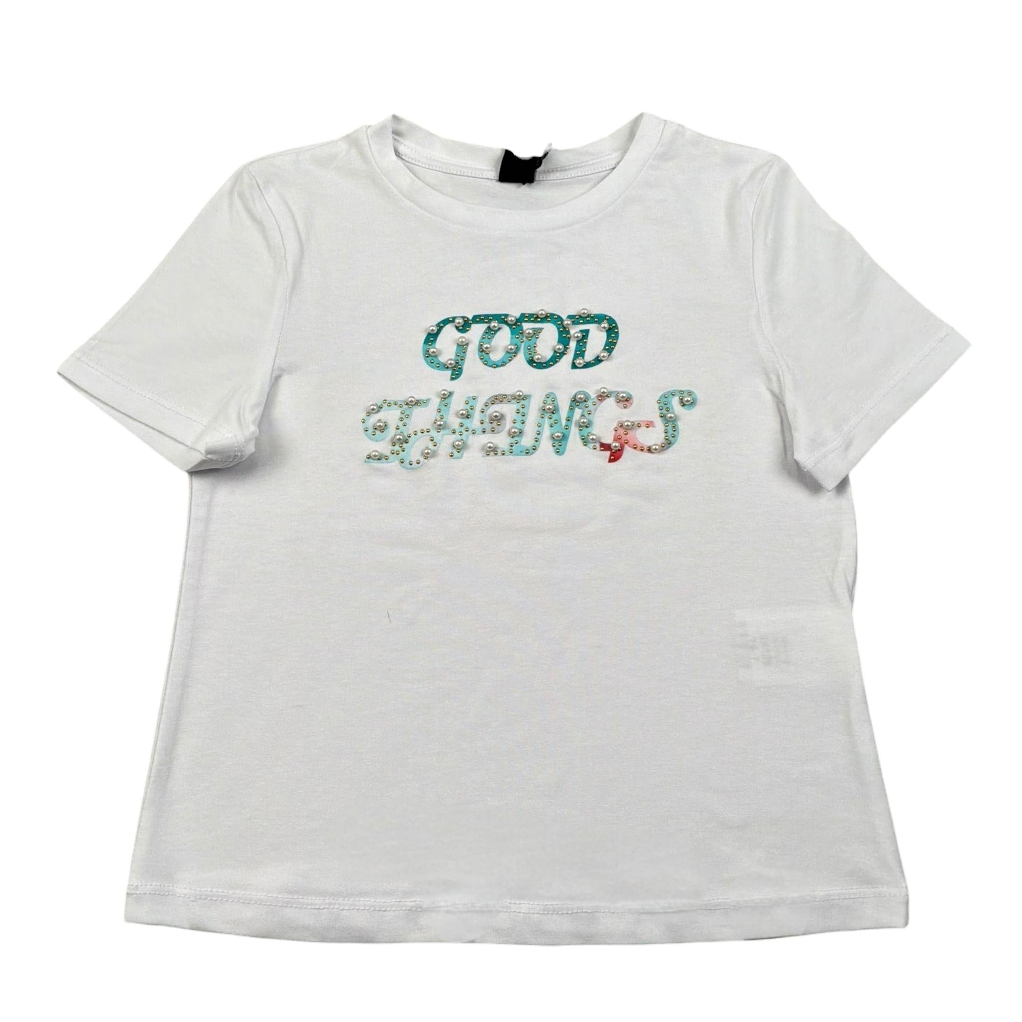 Naice T-Shirt Girocollo Tinta Unita con Stampa In Contrasto per Bambina 24128 BIANCO NAICE 