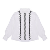 Vicolo Long Sleeve Shirt Solid Color With Contrast Embroidery White For Baby Girl