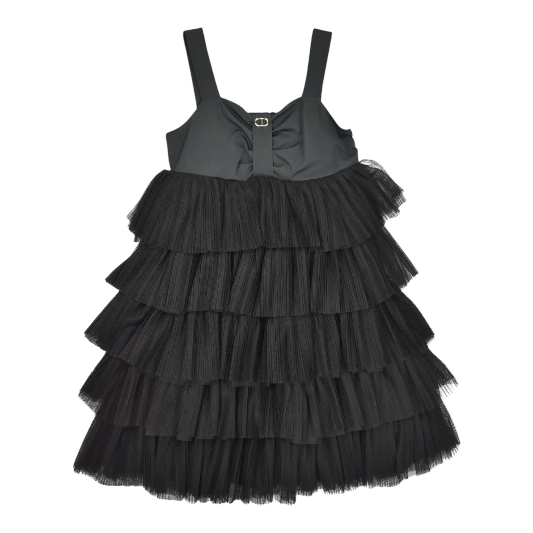 Twinset Abito Tinta Unita Giromanica con Tulle per Bambina 231GJ2A90 NERO TWINSET 