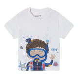 Mayoral Crew Neck T-Shirt Solid Color with Contrast Print White for Newborns