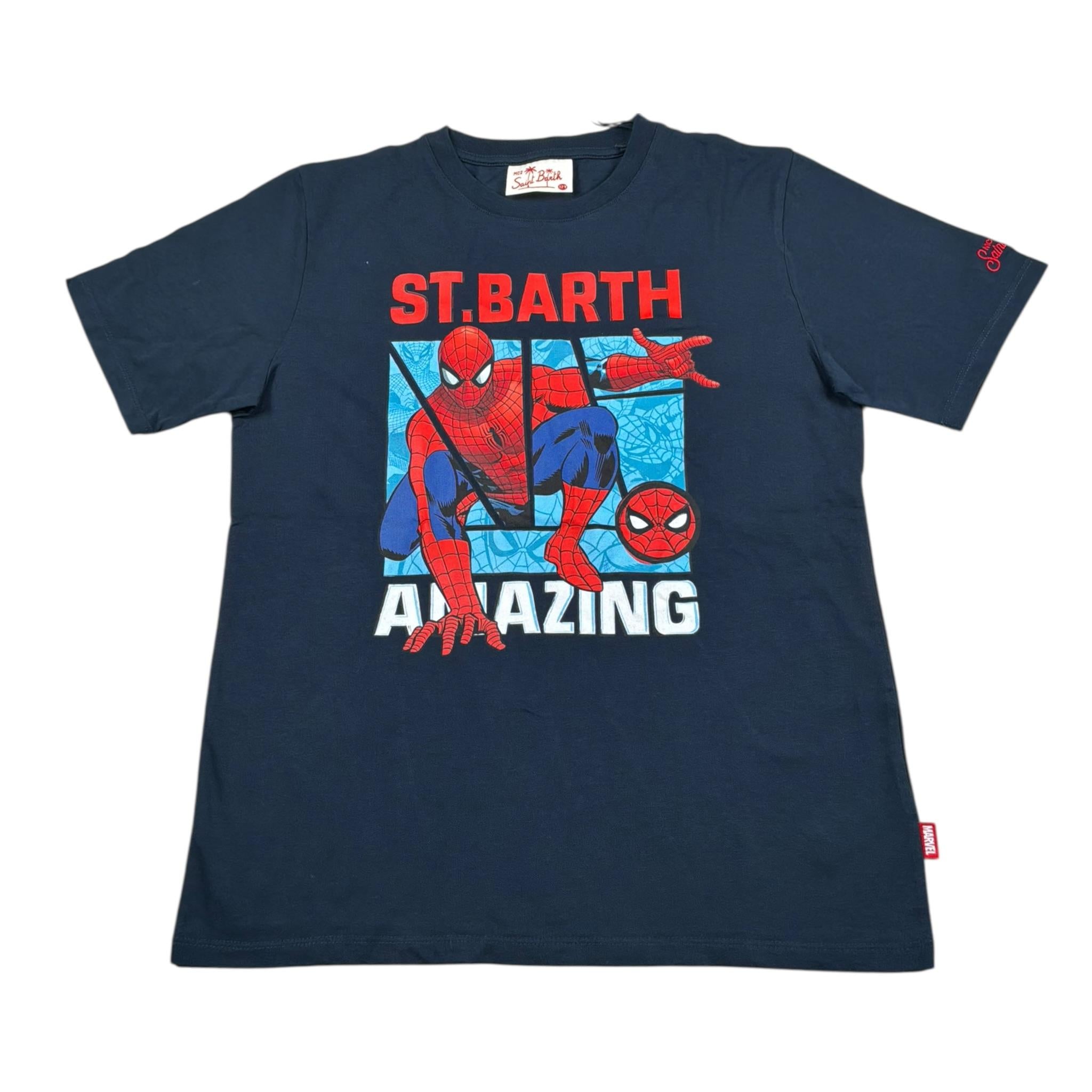Saint Barth T-Shirt Girocollo Tinta Unita con Stampa Spiderman per Bambino SPIDERC BLU SAINT BARTH 