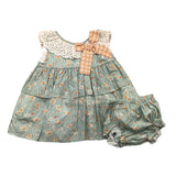 Valentina Bebes Solid Color Floral Print Sleeveless Dress With Aqua Green Culotte For Baby Girl