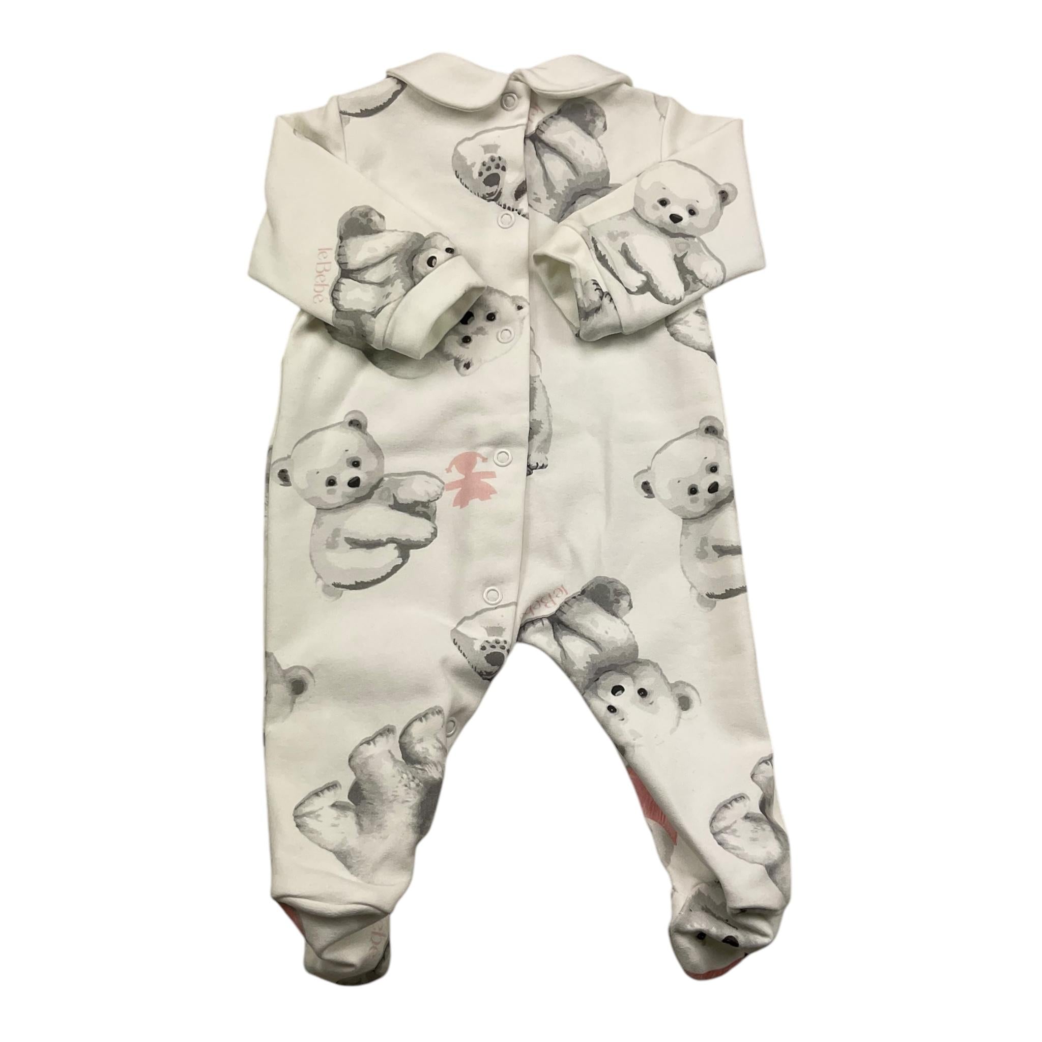 LE BEBE' tutina manica lunga tinta unita con orso Bianco per Neonata LBG6168 BIANCO LE BEBE' 