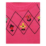 Philosophy Solid Color Crew Neck Sweater With Fuchsia Print For Girls