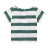 Carre'Ment Beau T-Shirt Crew Neck Striped Pattern White/Green For Newborns