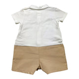 Barcellino Two-Tone Romper Half Sleeve With Buttons White/Beige For Newborn