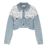 Twinset Plain Denim Jacket With Light Blue Embroidery For Girls