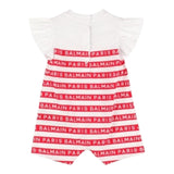 Balmain Romper Half Sleeve Striped Pattern White/Red For Baby Girl