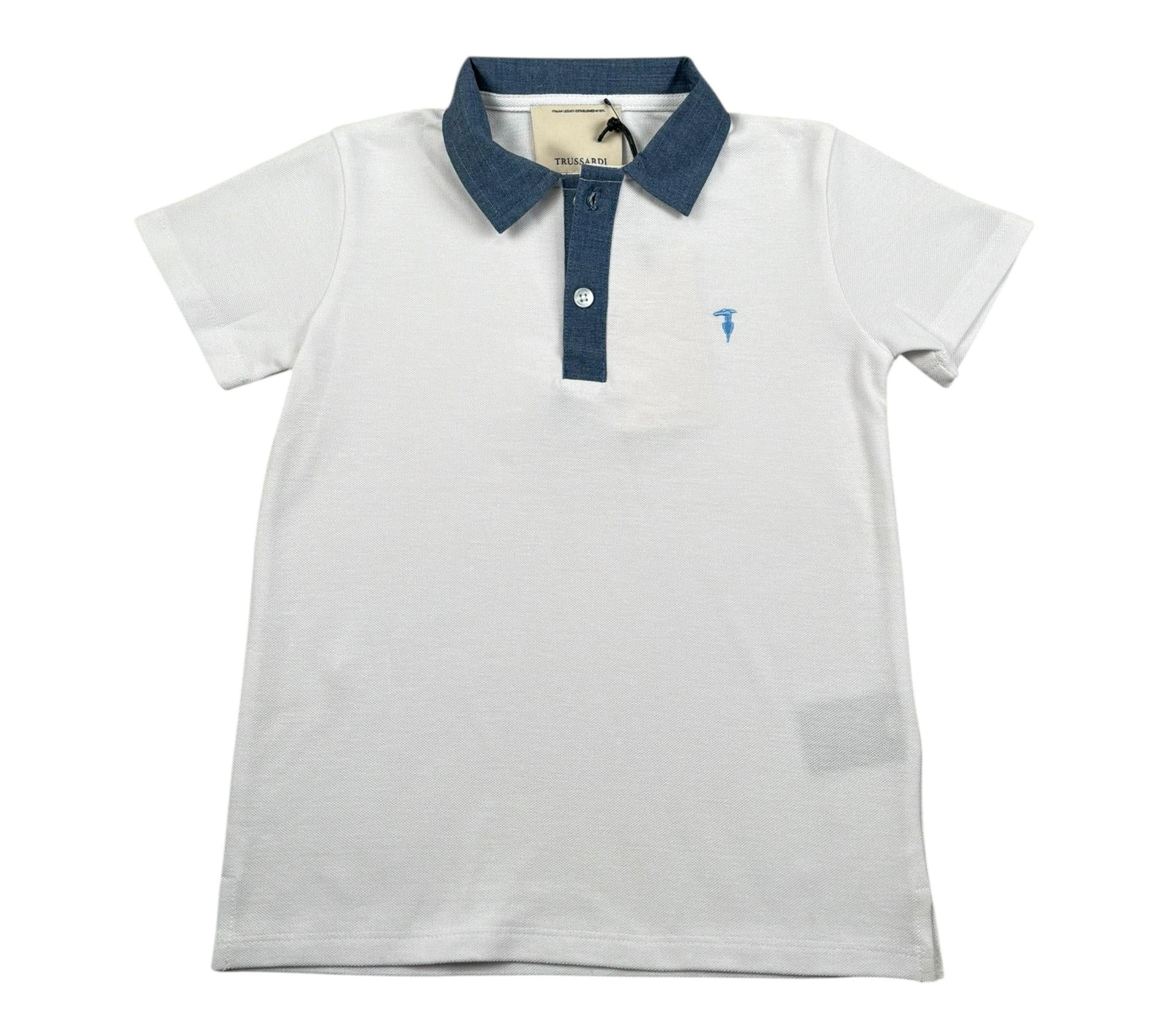 Trussardi Polo Mezza Manica Tinta Unita con Colletto In Contrasto per Bambino TBP26037PO BIANCO TRUSSARDI 
