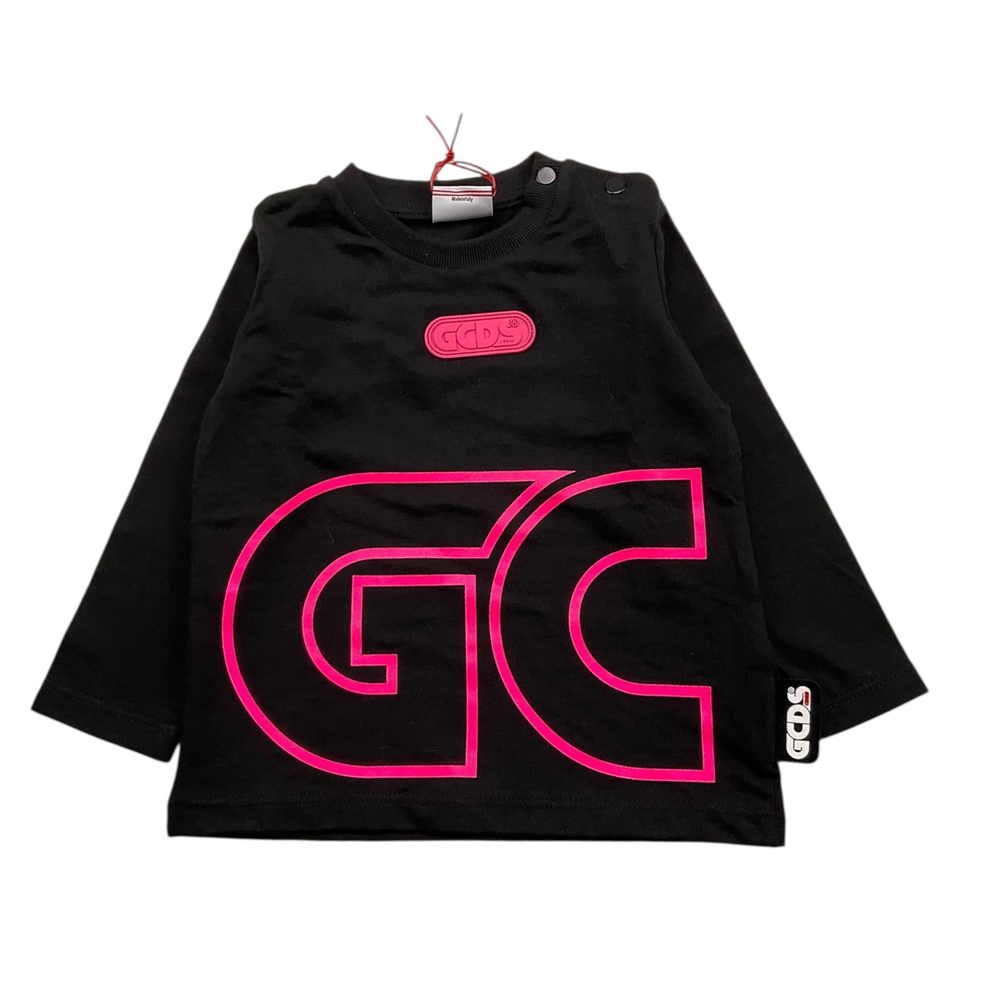 GCDS maxi shirt tinta unita girocollo con stampa Nero per Neonata 028775 NERO GCDS 