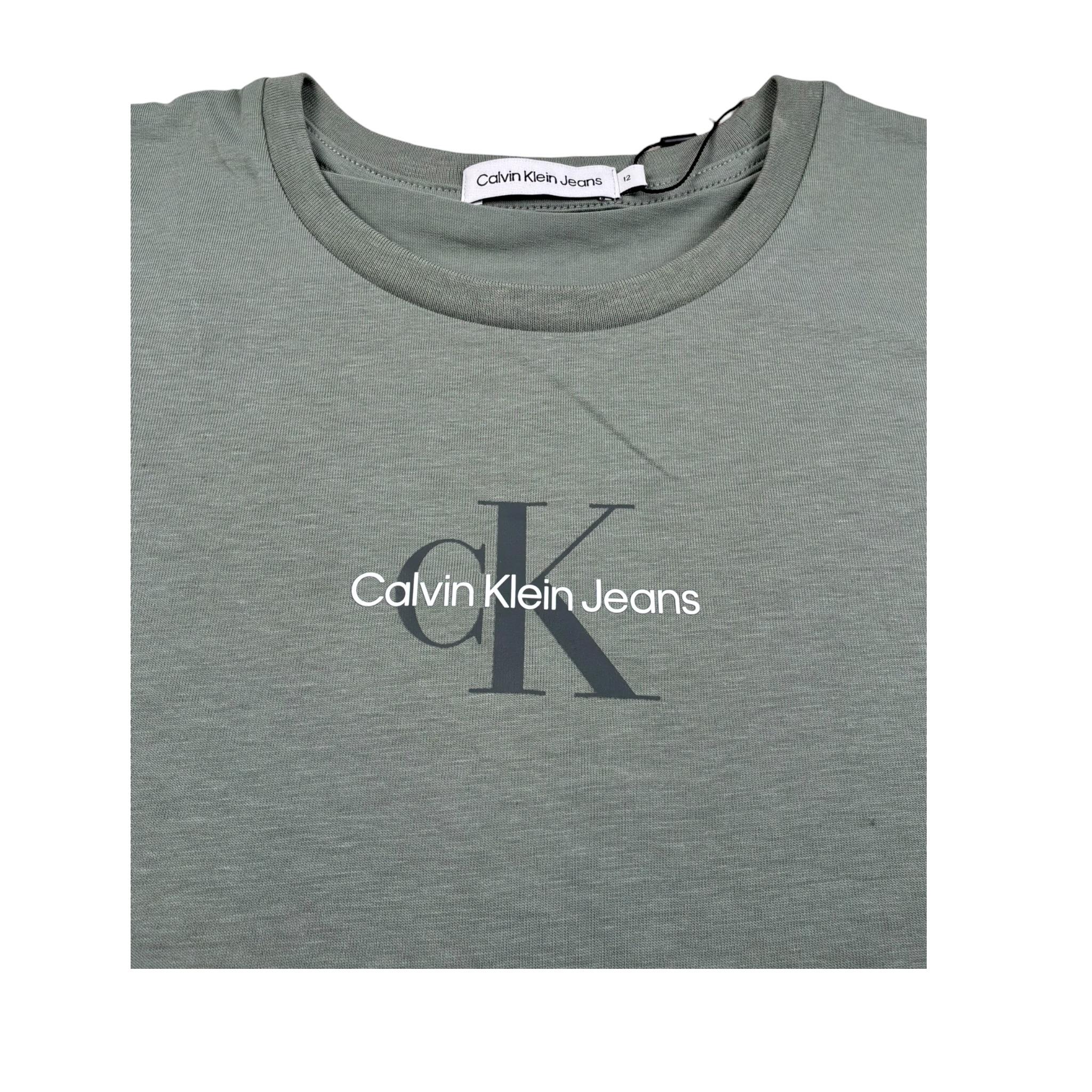 Calvin Klein T-Shirt Girocollo Tinta Unita con Stampa per Bambino IG0IG014700XX VERDE CALVIN KLEIN 