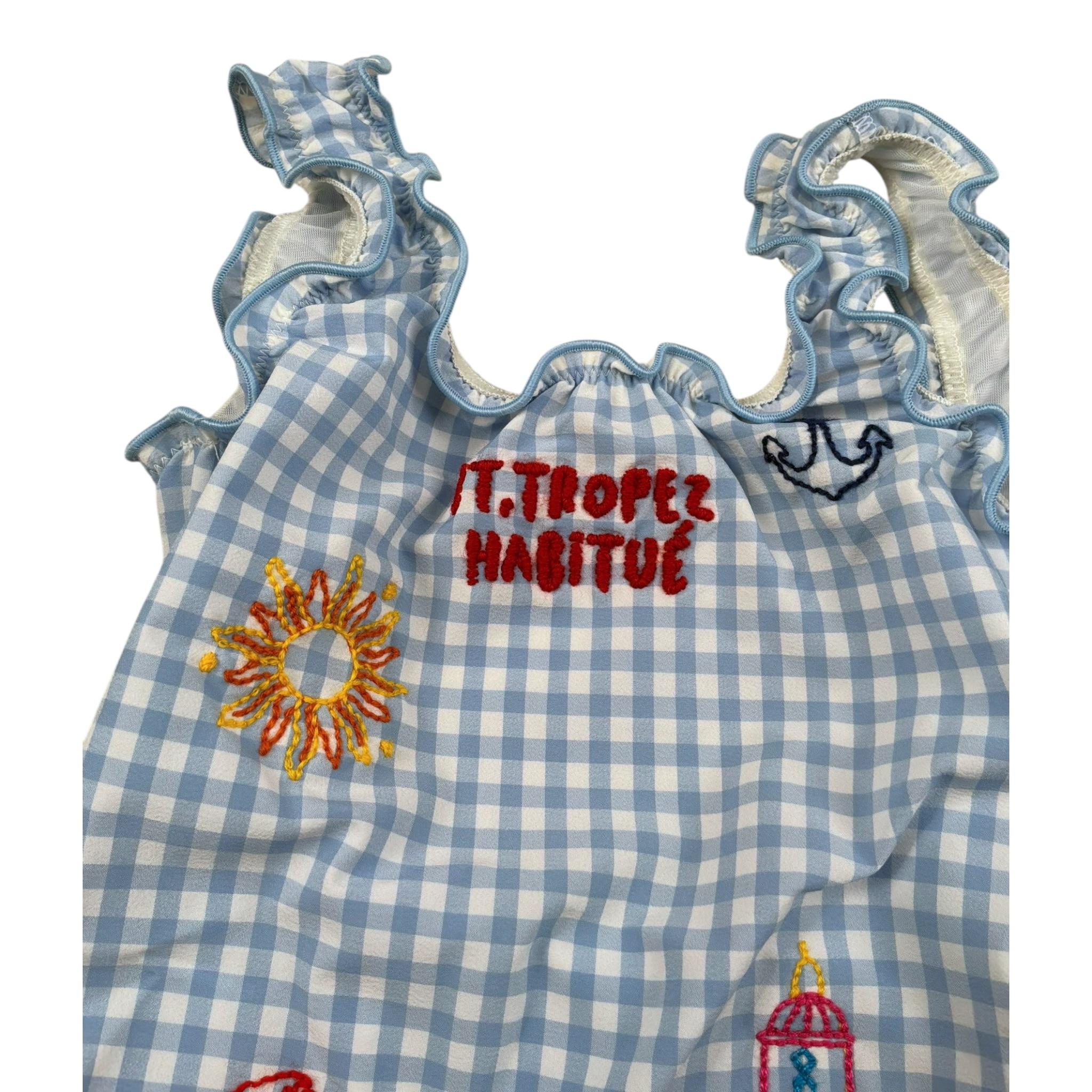 Saint Barth Costume Intero Bicolore con Fantasia A Quadretti per Bambina CLIO0011 AZZURRO SAINT BARTH 