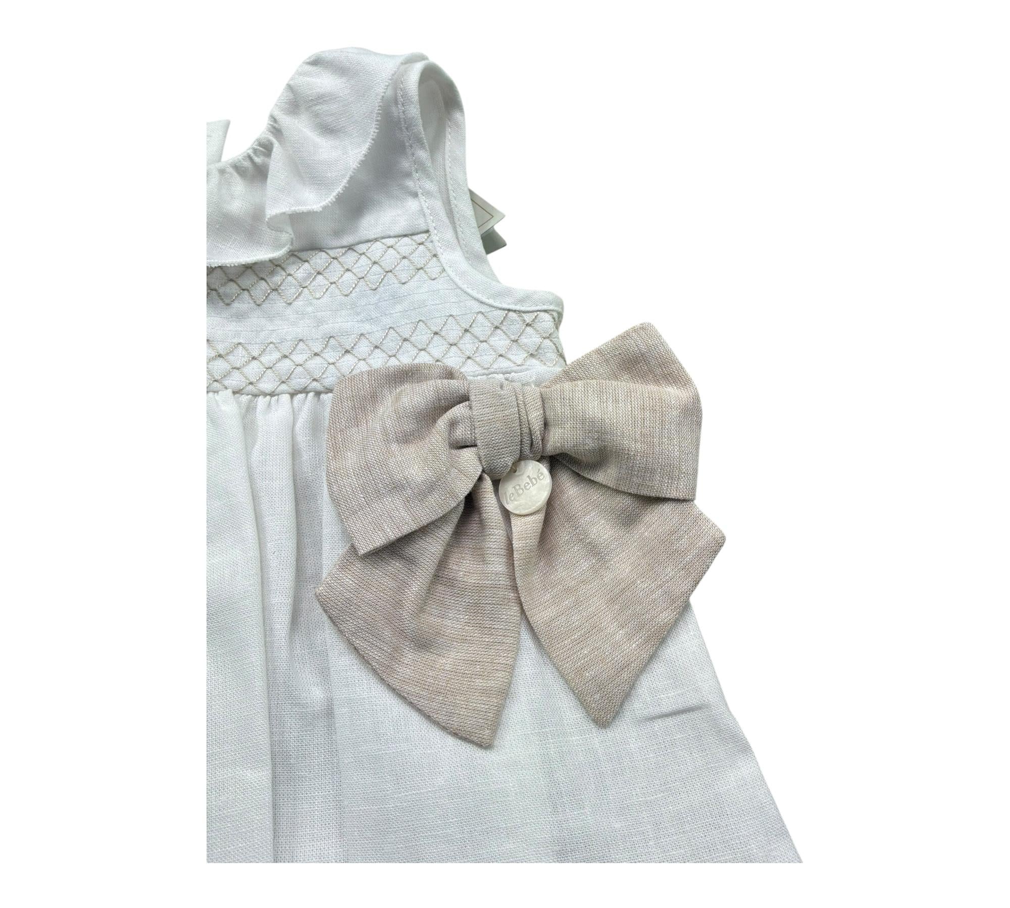 Le Bebe Camicia Giromanica Tinta Unita con Fiocco per Neonata LBG6380 BIANCO LE BEBE 