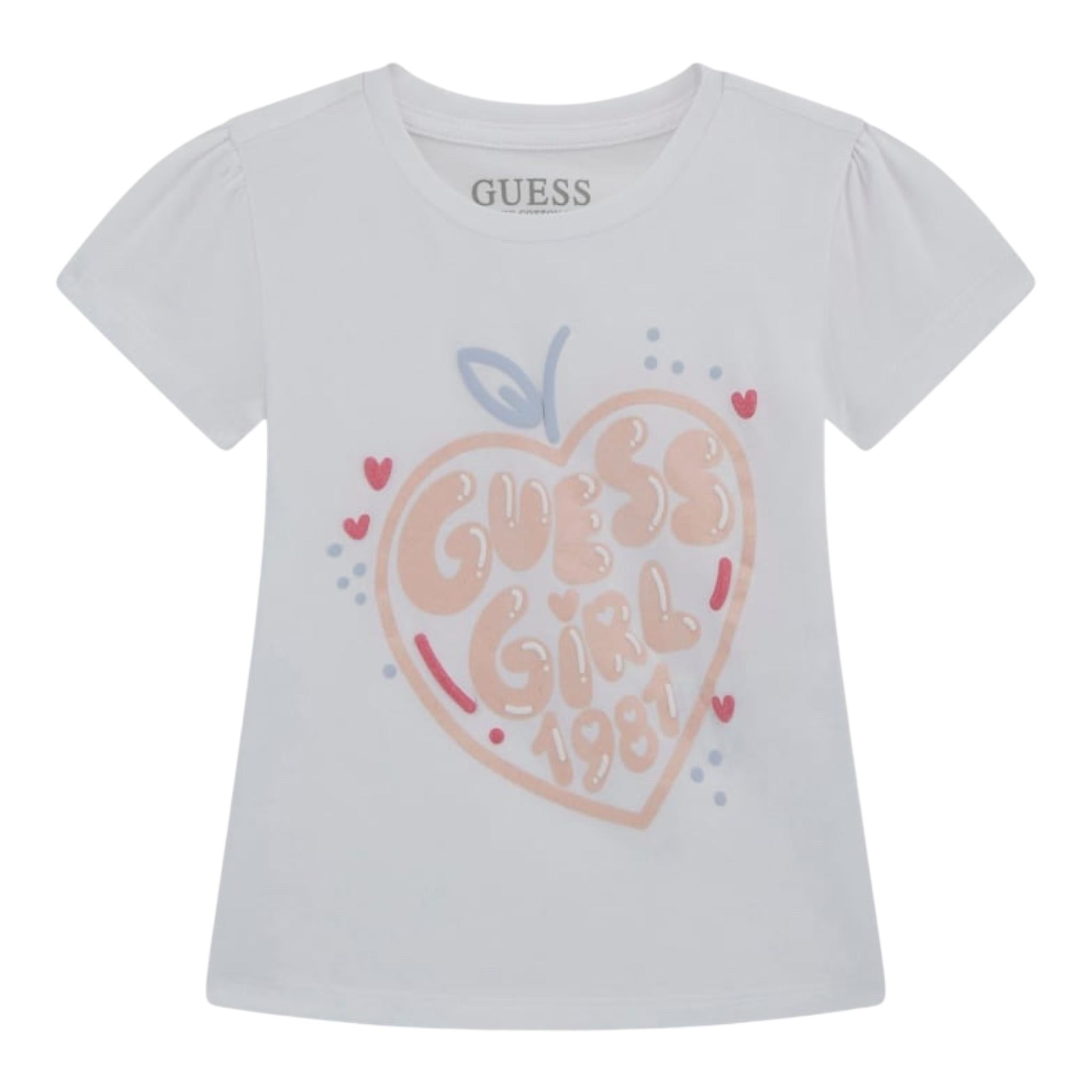 Guess T-Shirt Girocollo Tinta Unita con Stampa per Bambina K5GI01K6YW4 BIANCO GUESS 