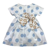 Le Bebe' Solid Color Half Sleeve Dress with White Polka Dot Pattern for Baby Girl