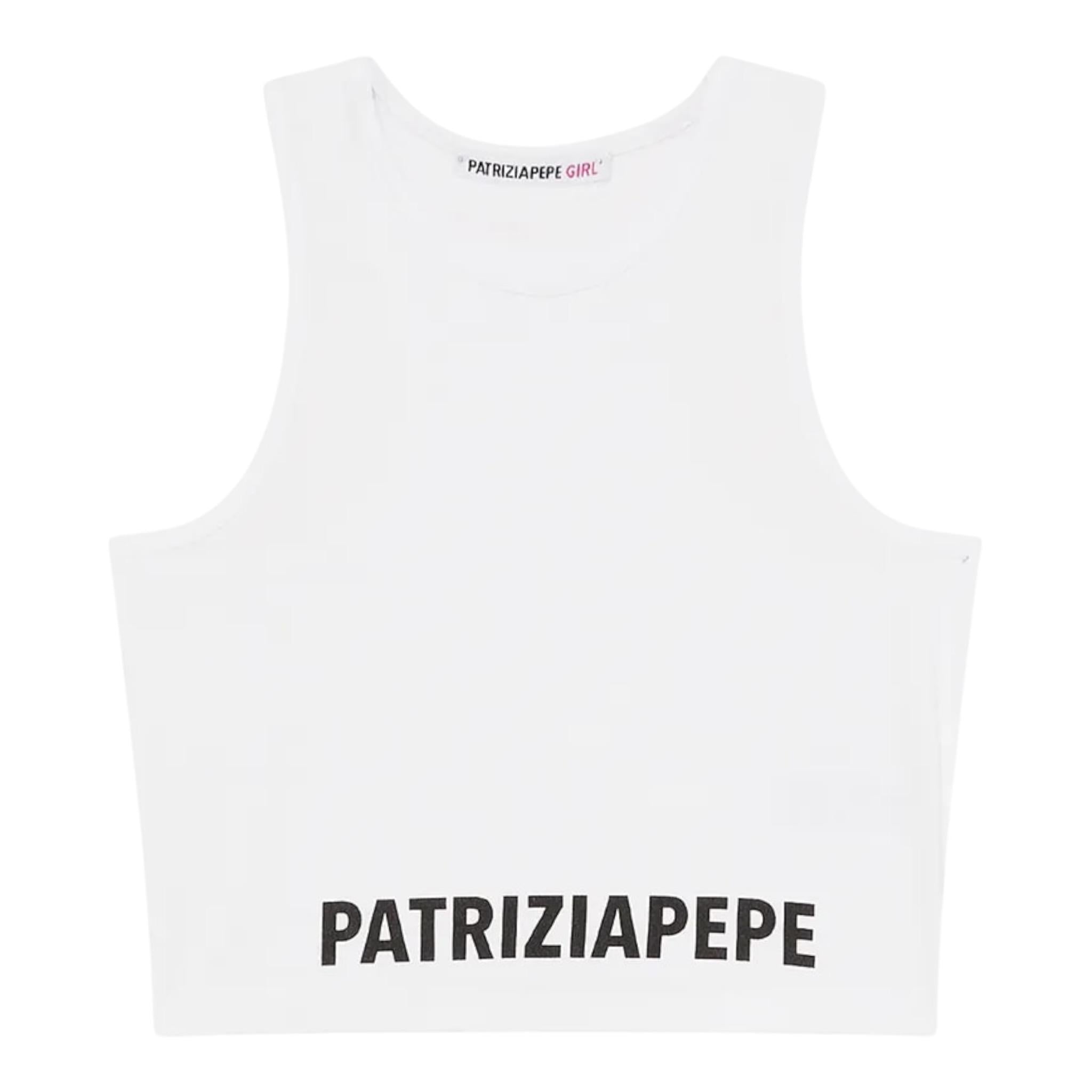 Patrizia Pepe Canotta Tinta Unita con Logo per Bambina 7M0808X BIANCO PATRIZIA PEPE 