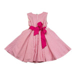 Janice Abito Tinta Unita con Fantatasia A Righe Giromanica per Bambina JN465B BIANCO JANICE 