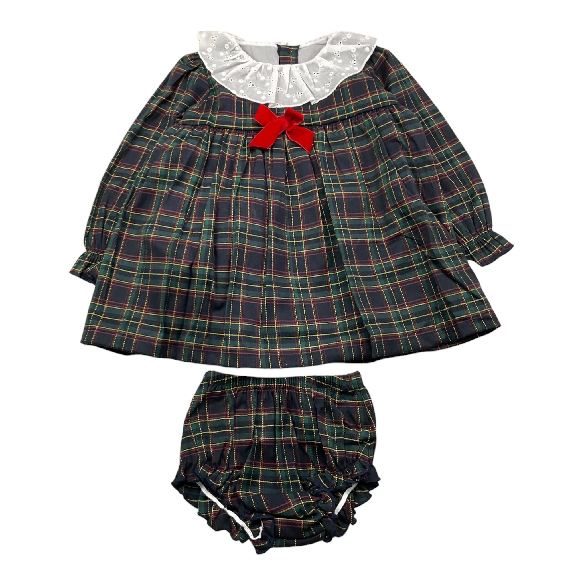 VALENTINA BEBES set abito-coulotte fantasia scozzese e colletto Verde per Neonata MAR86 VERDE VALENTINA BEBES 