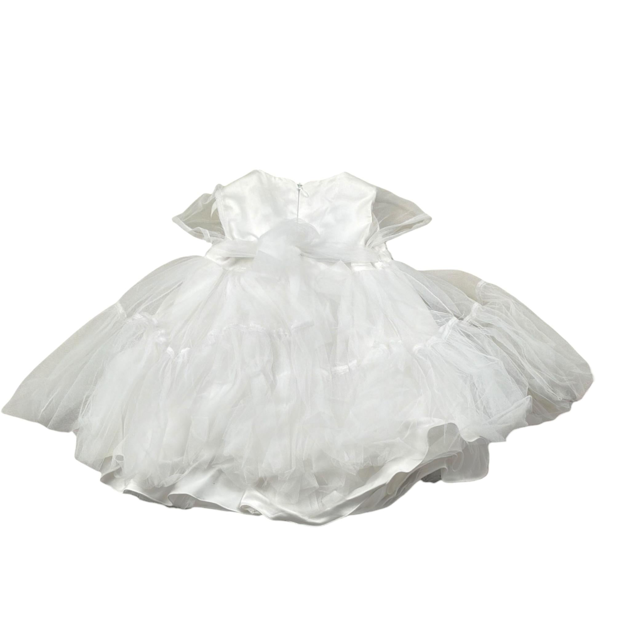 Le Bebe' Abito Cerimonia Tinta Unita con Tulle per Neonata LBG3930 BIANCO LE BEBE' 