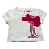 M+E' Solid Color Crew Neck T-Shirt with Contrast Print White for Baby Girls