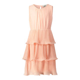 Dixie Solid Color Peach Pleated Sleeveless Dress For Girls