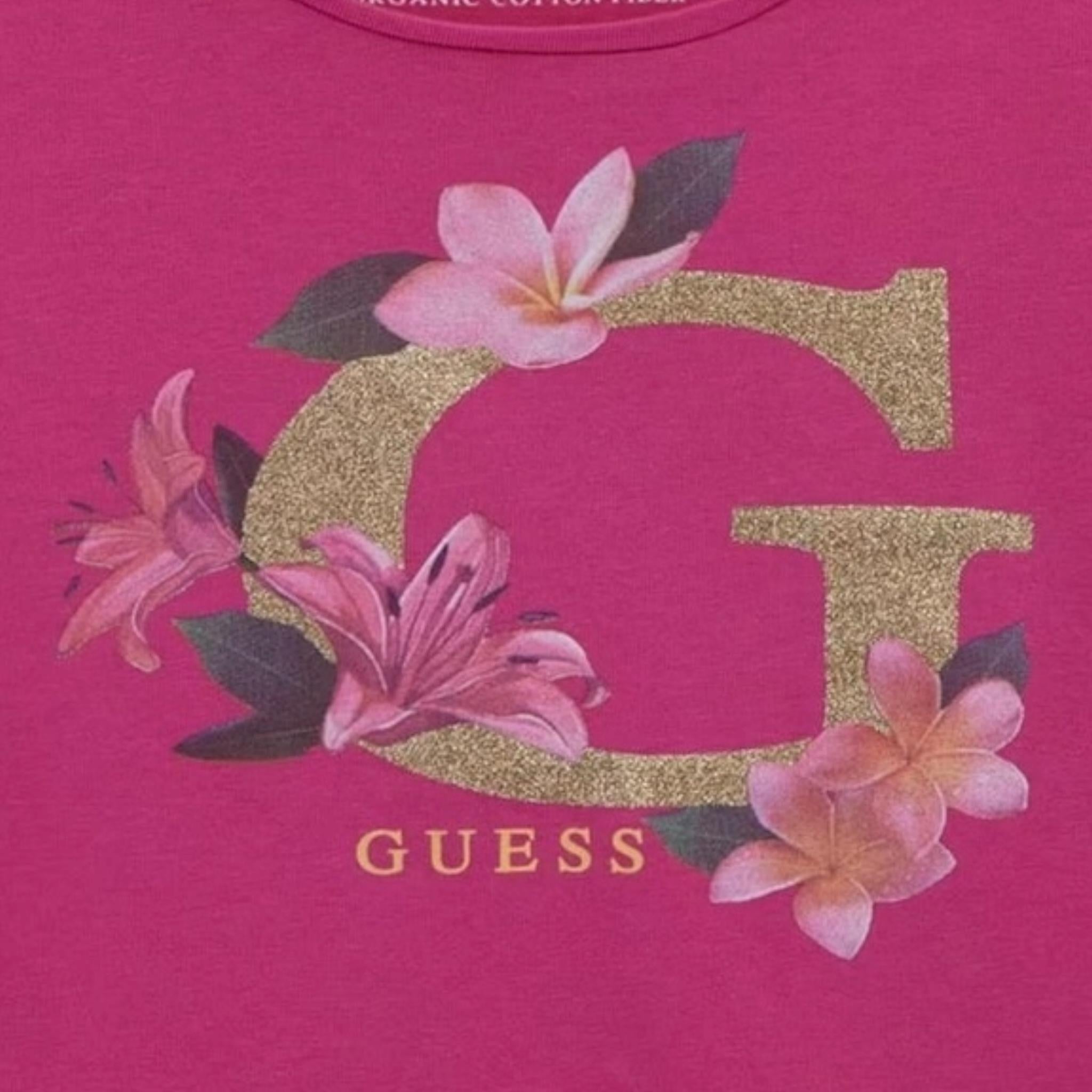 Guess T-Shirt Girocollo Tinta Unita con Stampa per Bambina K5GI08K6YW4X MAGENTA GUESS 