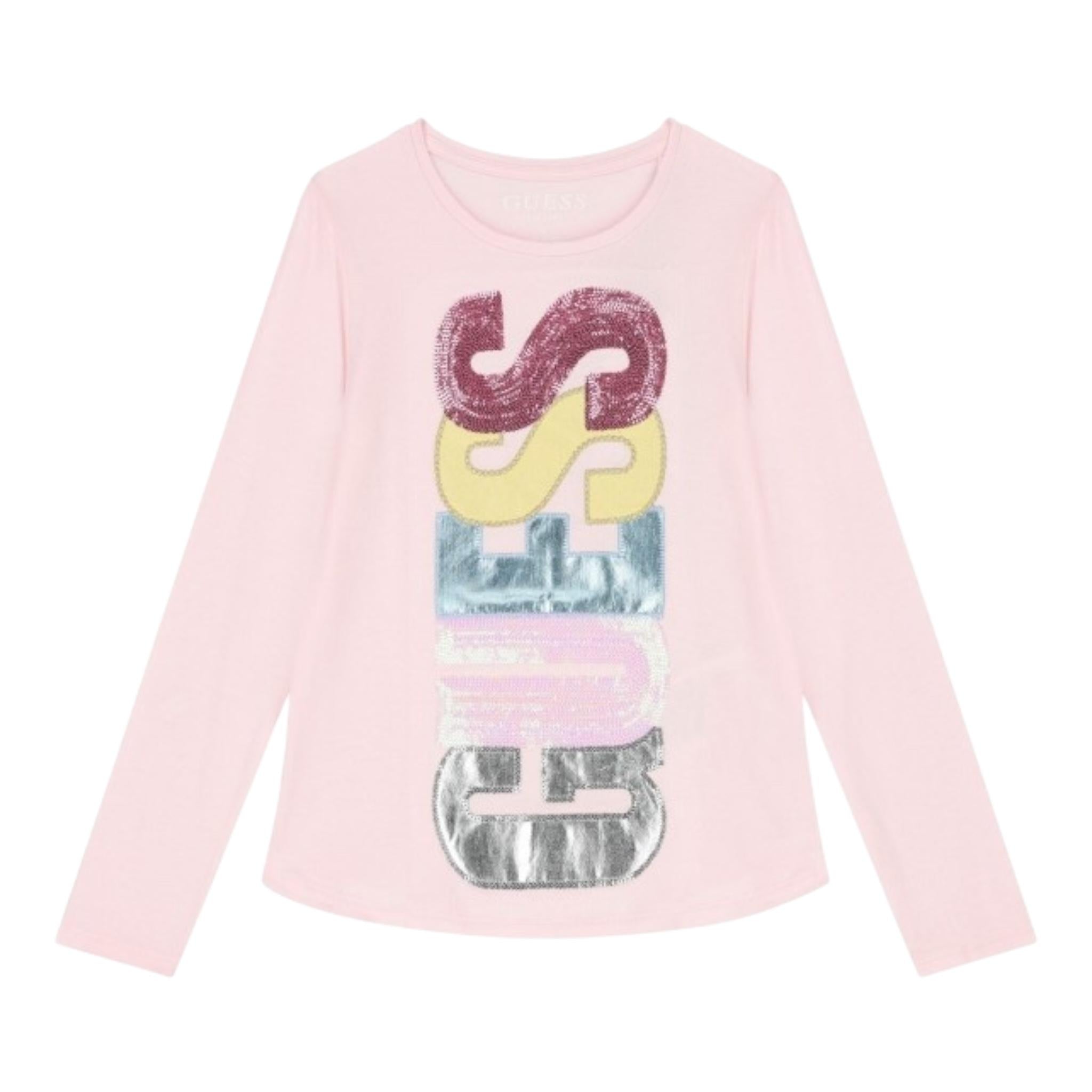 GUESS shirt girocollo tinta unita con stampa Rosa per Neonata K4YI06KAPO0XX ROSA GUESS 