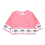 Chiara Ferragni T-Shirt Crop Model Solid Color With Pink Print For Baby Girl