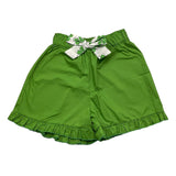 Janice Solid Color Elastic Waist Shorts Green For Girls