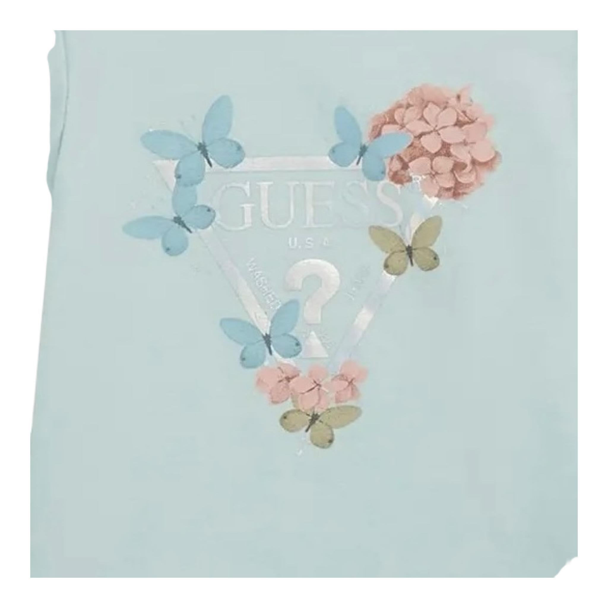 Guess T-Shirt Girocollo Tinta Unita con Logo per Neonata A5RI03K6YW4X VERDE ACQUA GUESS 