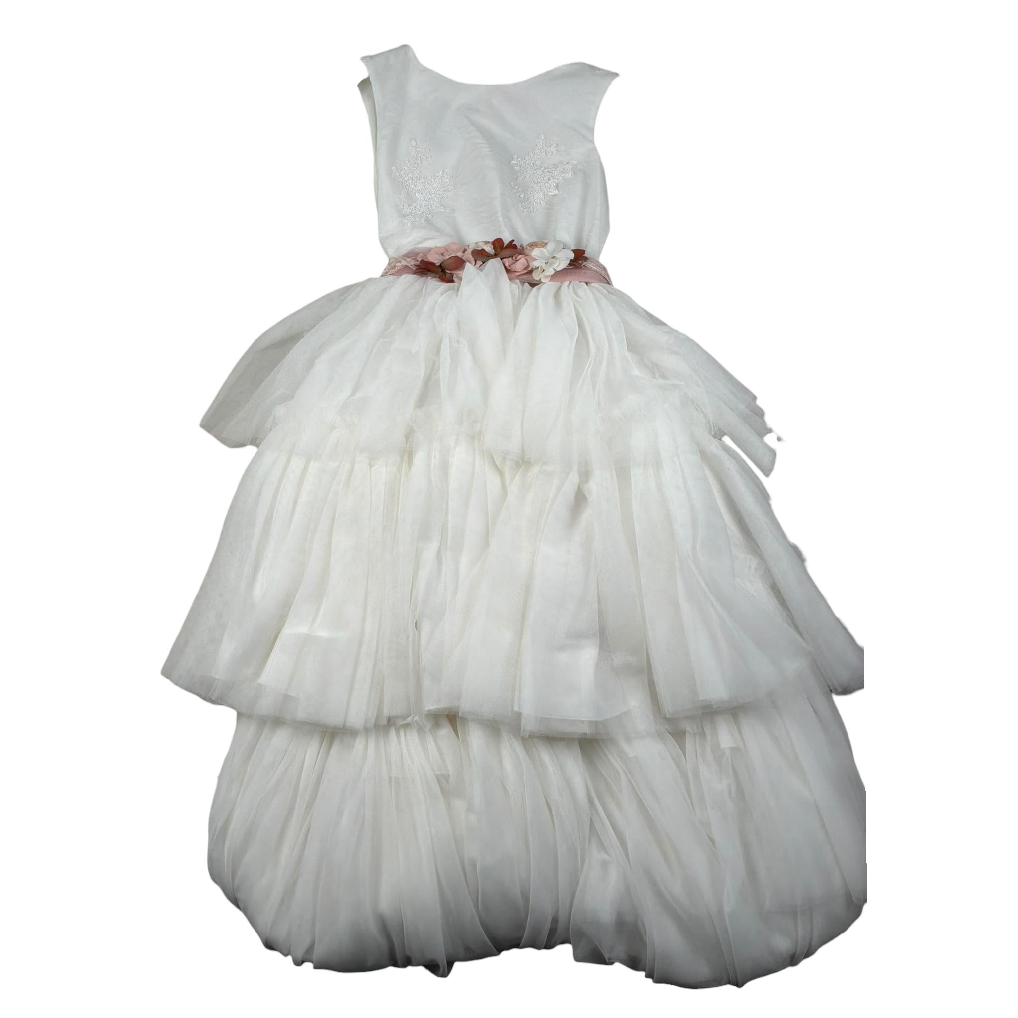Mimilu' Abito Cerimonia Tinta Unita Giromanica per Bambina 143 BIANCO MIMILU' 