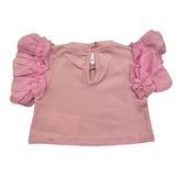 M+E' Solid Color Crew Neck T-Shirt with Pink Ruffle Sleeves for Baby Girls