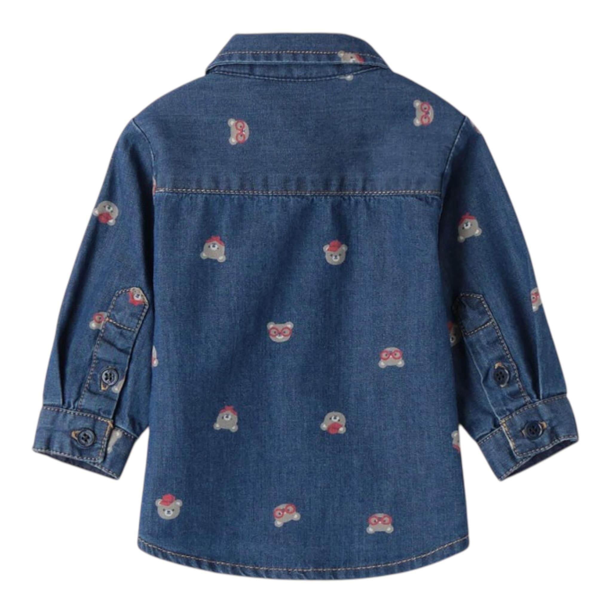 Mini Banda Camicia Manica Lunga tinta unita con Stampa Orsi Blu per Neonato 3B659X BLU MINI BANDA 